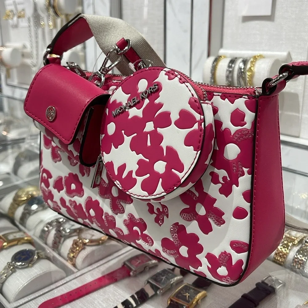 Michael Kors Jet Set Sm Sequined Floral Print Crossbody Case for Apple Airpods